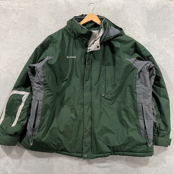 Columbia‎ Jacket Mens 2XL Ski Snowboard Insulated Hood Green Gray Full Zip Hood